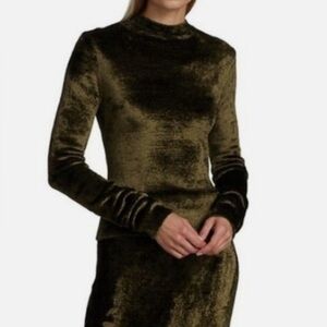 Vince Panne Velvet Sweater Green Mock Neck XXS